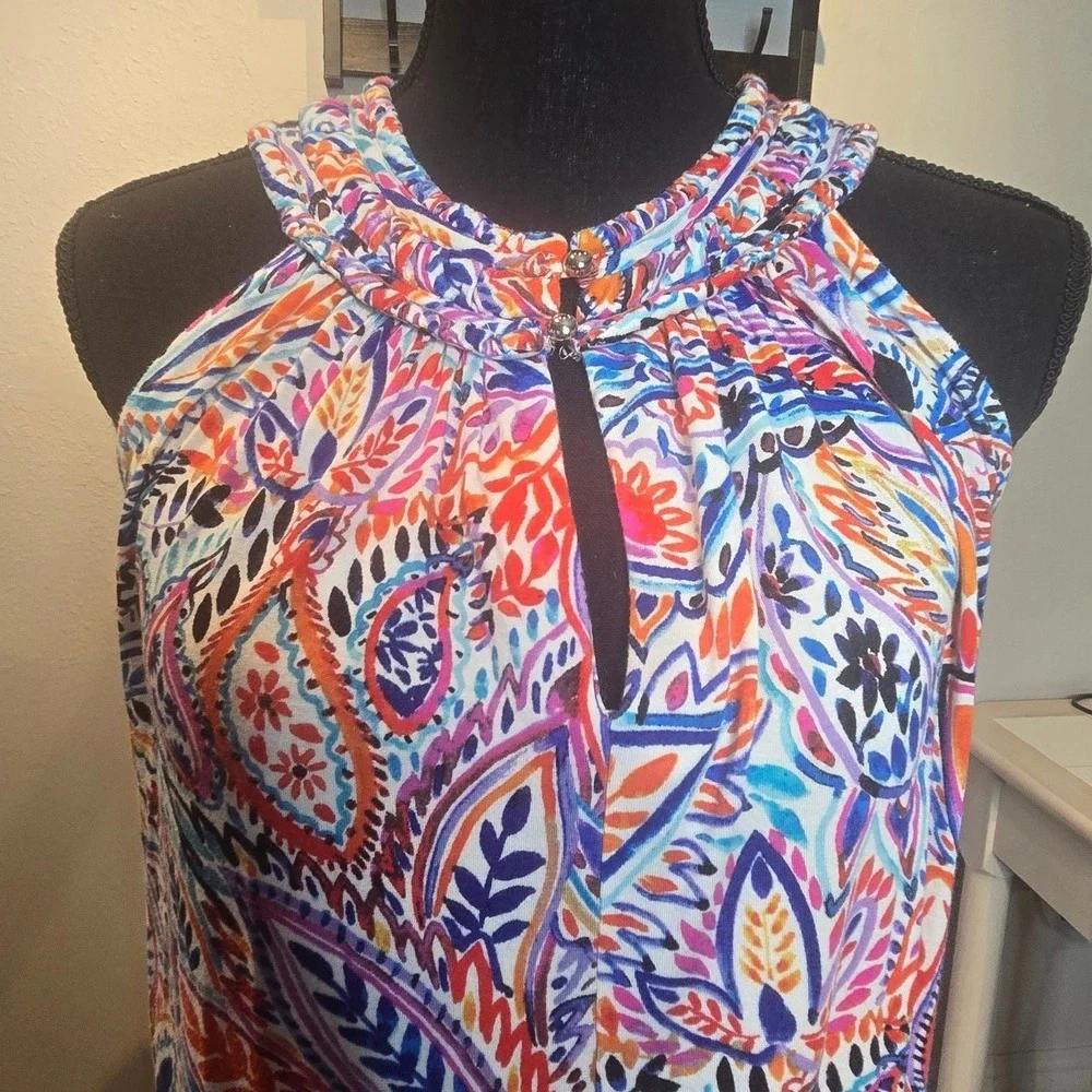 Cupio Shift Dress Womens Large Multi Color Paisley Halter Neck Sleeveless